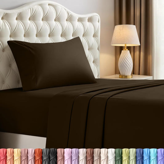 Plain Cotton Single Bed Sheet Set Brown