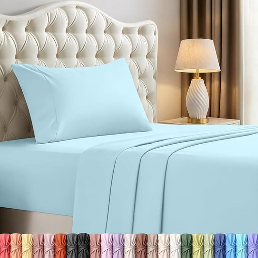 Plain Cotton Single Bed Sheet Set Sky Blue