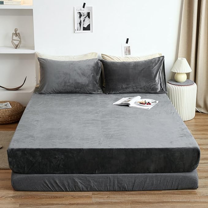 Velvet Fitted Sheet Set - Dark Grey - 99 Bedding Store