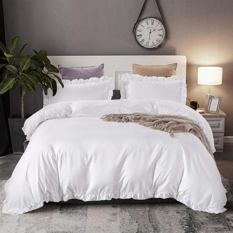 Luxury Cotton Frilled Duvet Cover Set - Beige - 99 Bedding Store