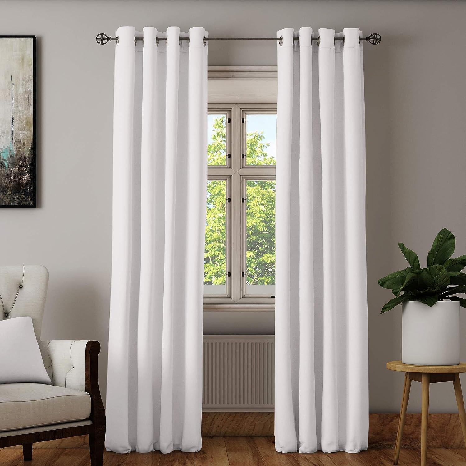 2 PC Plain Dyed Eyelet Curtains with lining-White - 99 Bedding Store