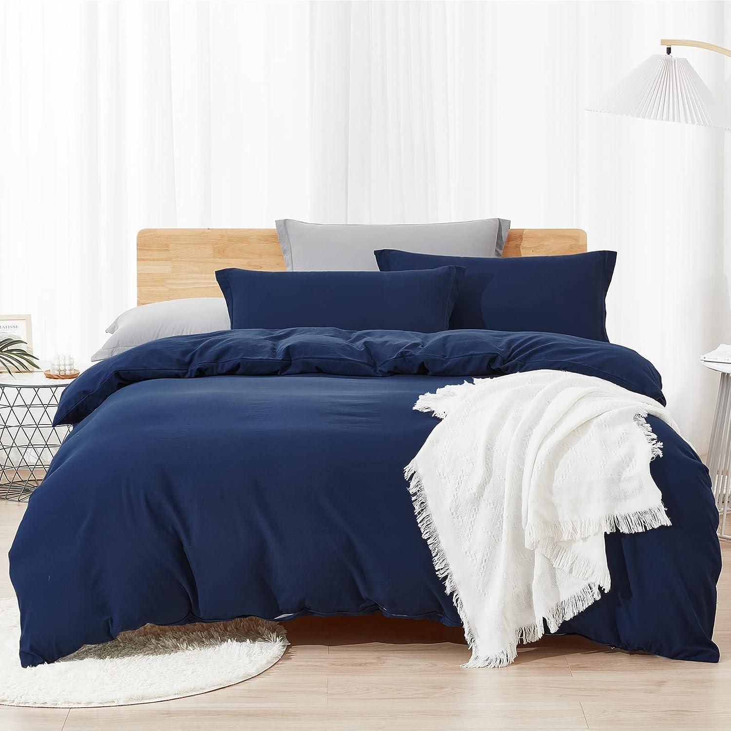 Plain Dyed Duvet Cover Set-Navy Blue - 99 Bedding Store