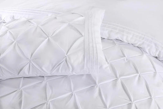 Luxury Satin Pintuck With Pleated Duvet Cover Set - White