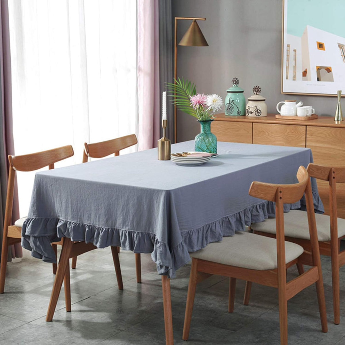 Decorative Tablecloth - Blue With Frilled Bordered