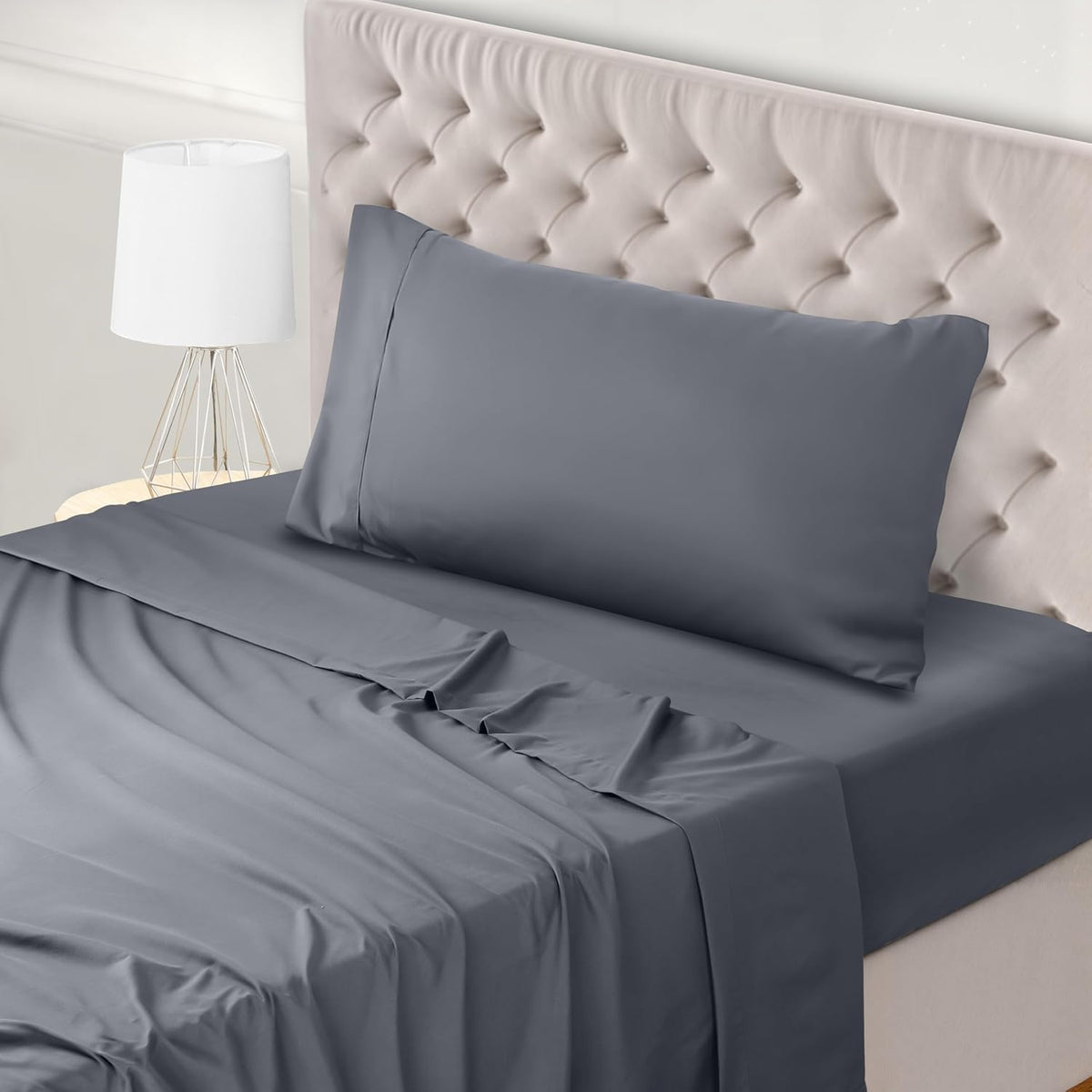 Plain Cotton Single Bed Sheet Set Charcoal Grey