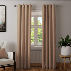 2 PC Plain Dyed Eyelet Curtains with lining-Beige - 99 Bedding Store