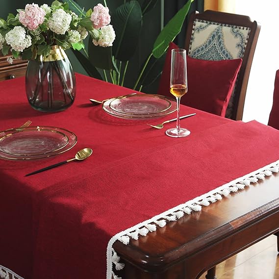 Decorative Tablecloth With Tassel - Burgundy - 99 Bedding Store