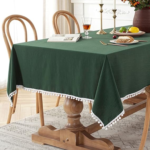 Decorative Tablecloth With Pompoms - Dark Green - 99 Bedding Store