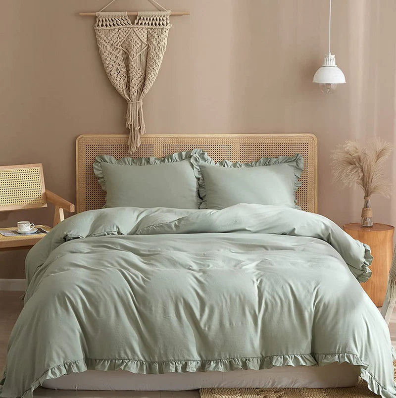 Luxury Cotton Frilled Duvet Cover Set - Beige - 99 Bedding Store