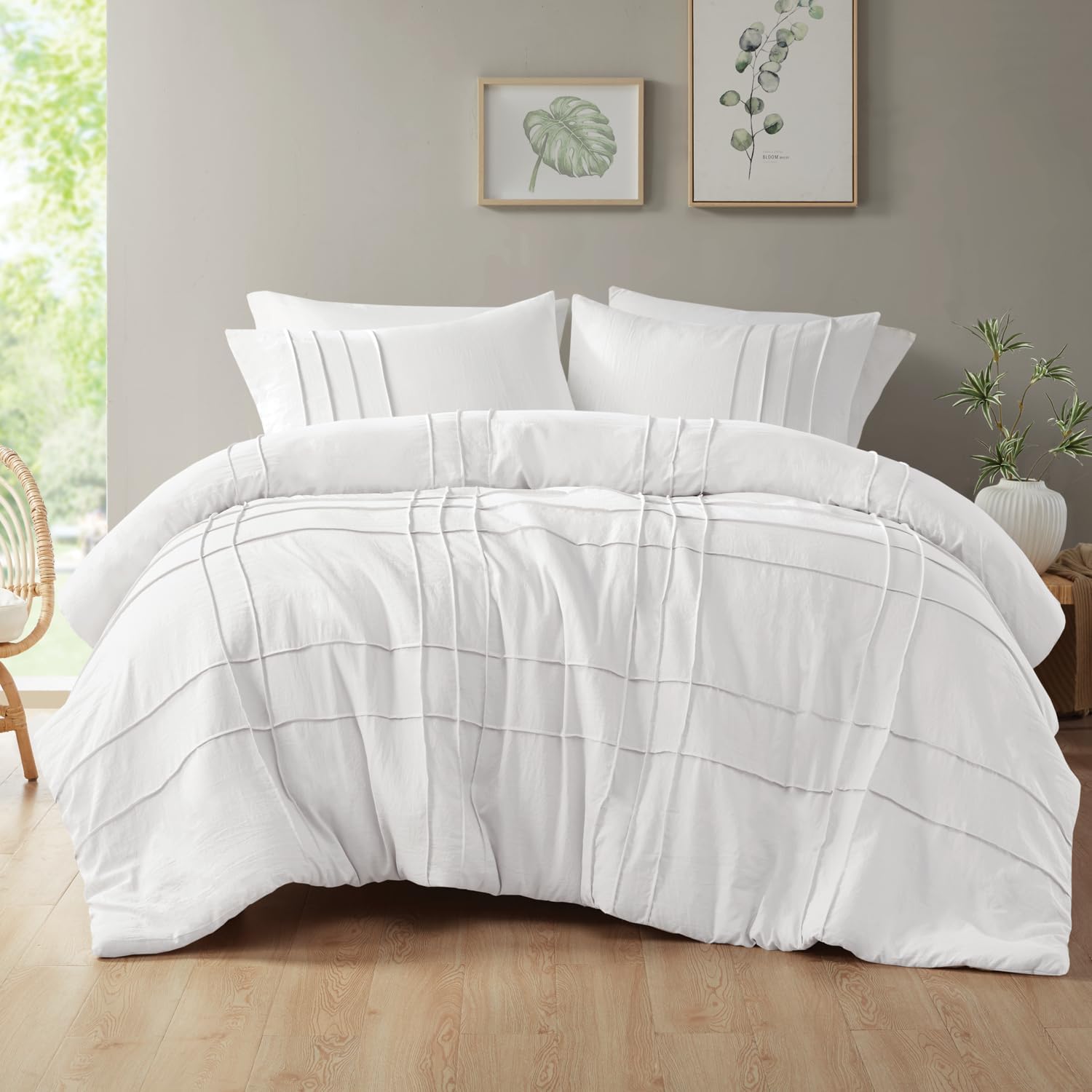 Luxury Coton Box Pleats Duvet Cover Set -White