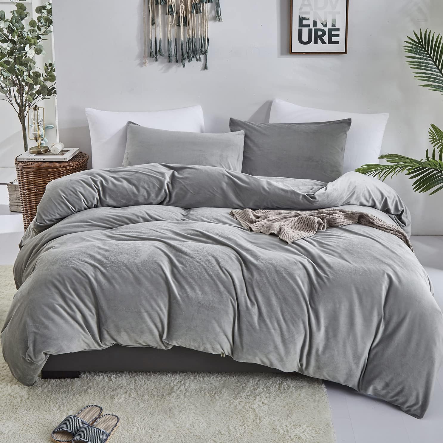 Luxury Velvet Duvet Cover Set - Grey - 99 Bedding Store