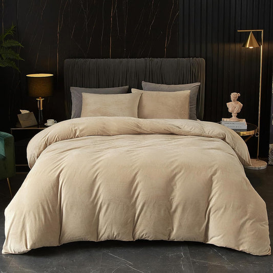 Luxury Velvet Duvet Cover Set - Beige - 99 Bedding Store
