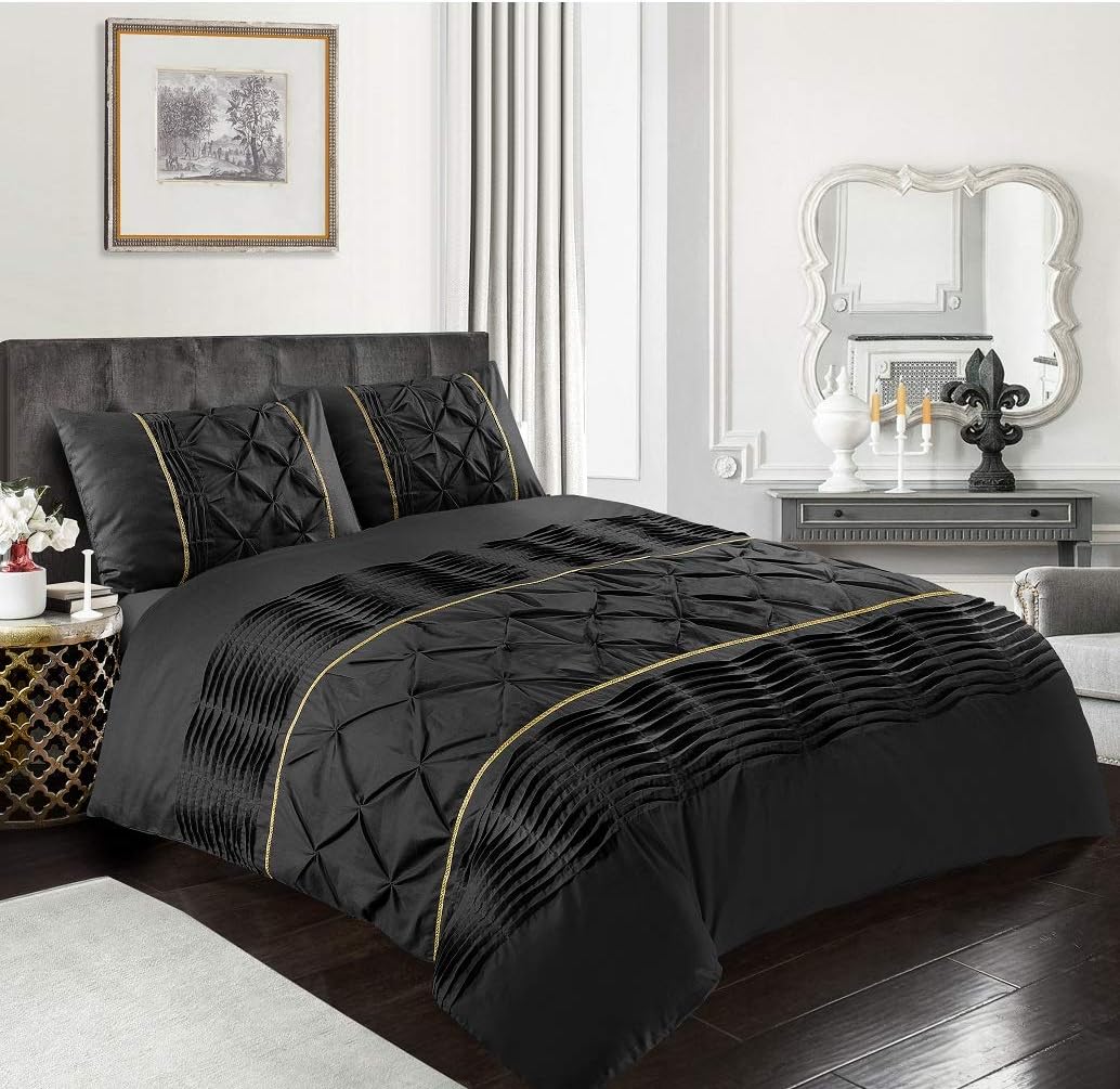 Luxury Cotton Satin Pintuck And Pleated Duvet Cover Set - Dark Grey - 99 Bedding Store