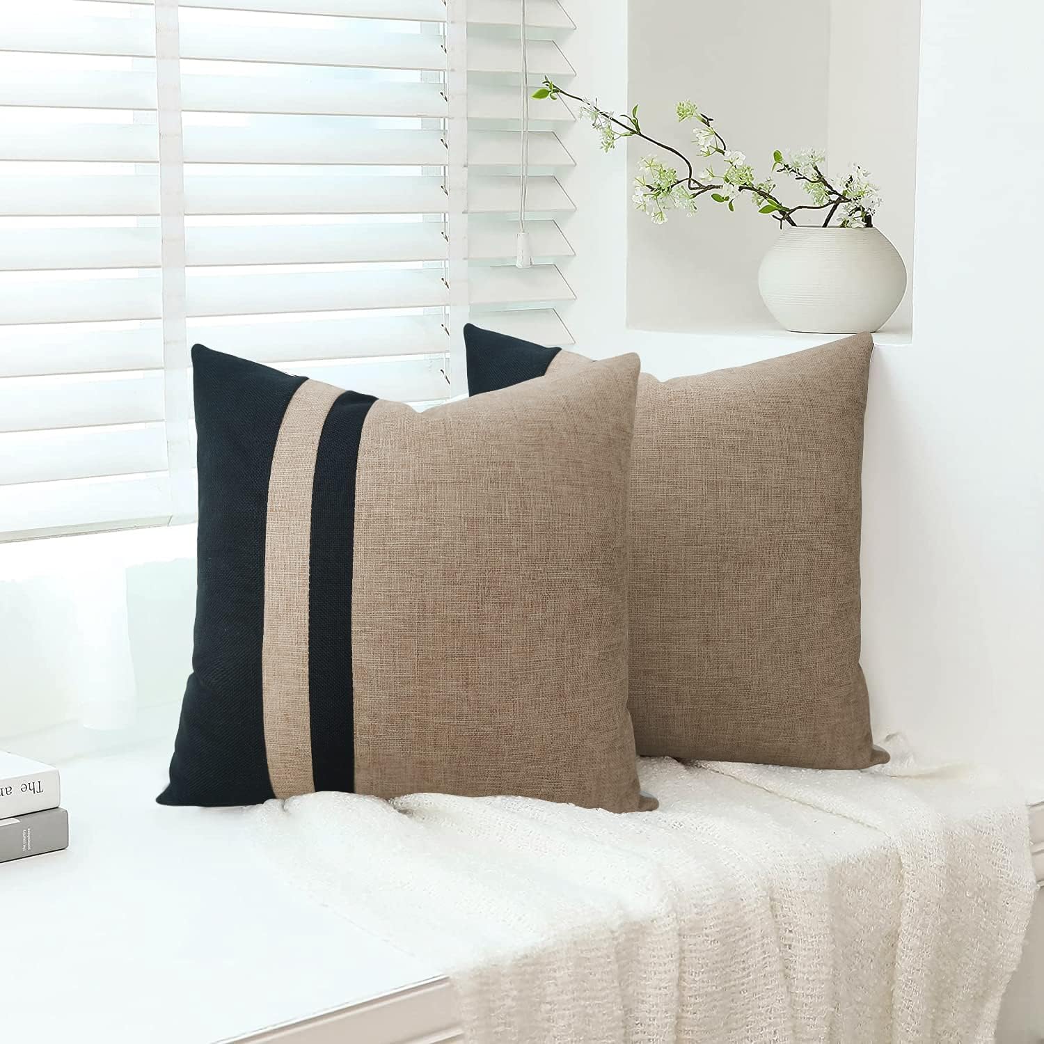 Set of 2 Black and Beige Farmhouse Jute Cushion Cover - 99 Bedding Store