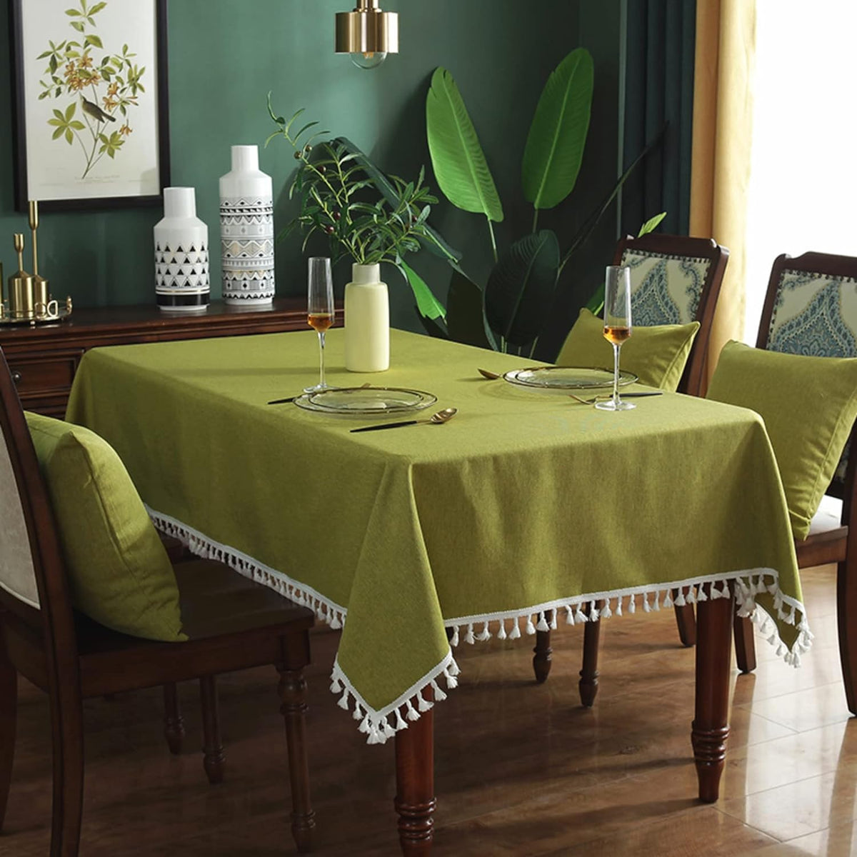 Decorative Tablecloth With Tassel - Olive Green - 99 Bedding Store