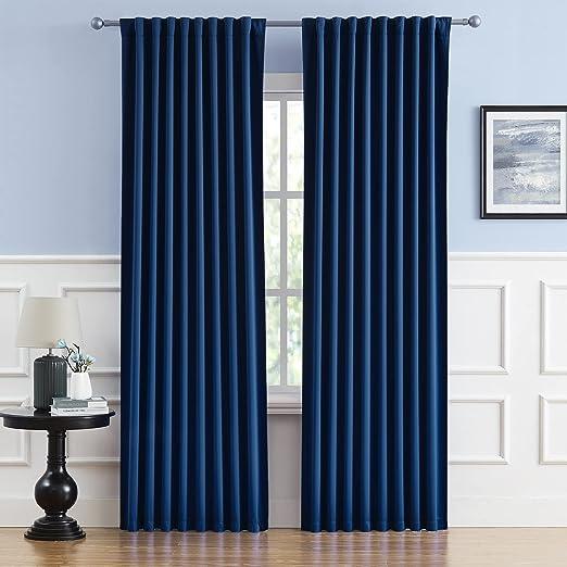 2 PC Plain Dyed Eyelet Curtains with lining-Navy Blue - 99 Bedding Store