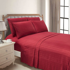 Luxury Strip Satin Bed sheet Set - Mahroon - 99 Bedding Store