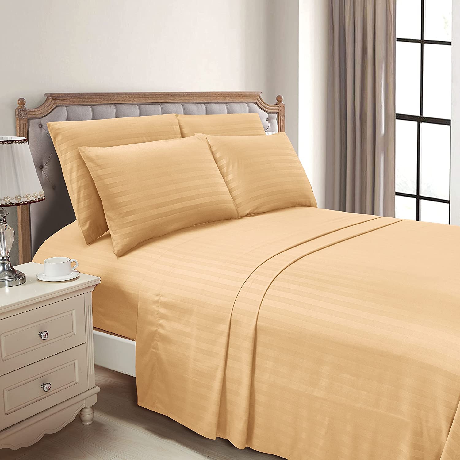 Luxury Strip Satin Bed sheet Set - Gold - 99 Bedding Store