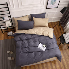 Plain Dyed Reversible Cotton Duvet Cover Set -Dark Grey & Khaki - 99 Bedding Store