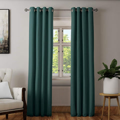 2 PC Plain Dyed Eyelet Curtains with lining-Emerald Green - 99 Bedding Store