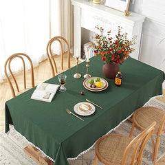 Decorative Tablecloth With Pompoms - Dark Green - 99 Bedding Store