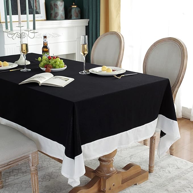 Decorative Cotton Tablecloth - Black With White Bordered