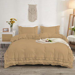 Luxury Cotton Frilled Duvet Set -Beige - 99 Bedding Store