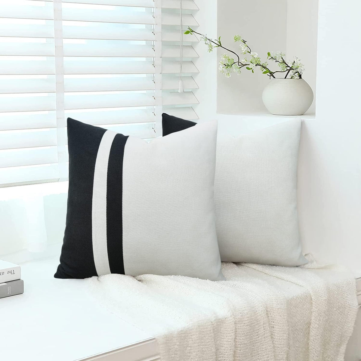 Set of 2 Black and White Farmhouse Jute Cushion Cover - 99 Bedding Store