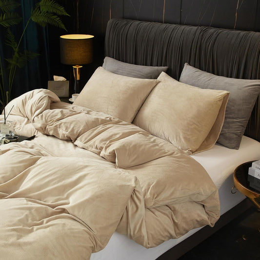 Luxury Velvet Duvet Cover Set - Beige - 99 Bedding Store