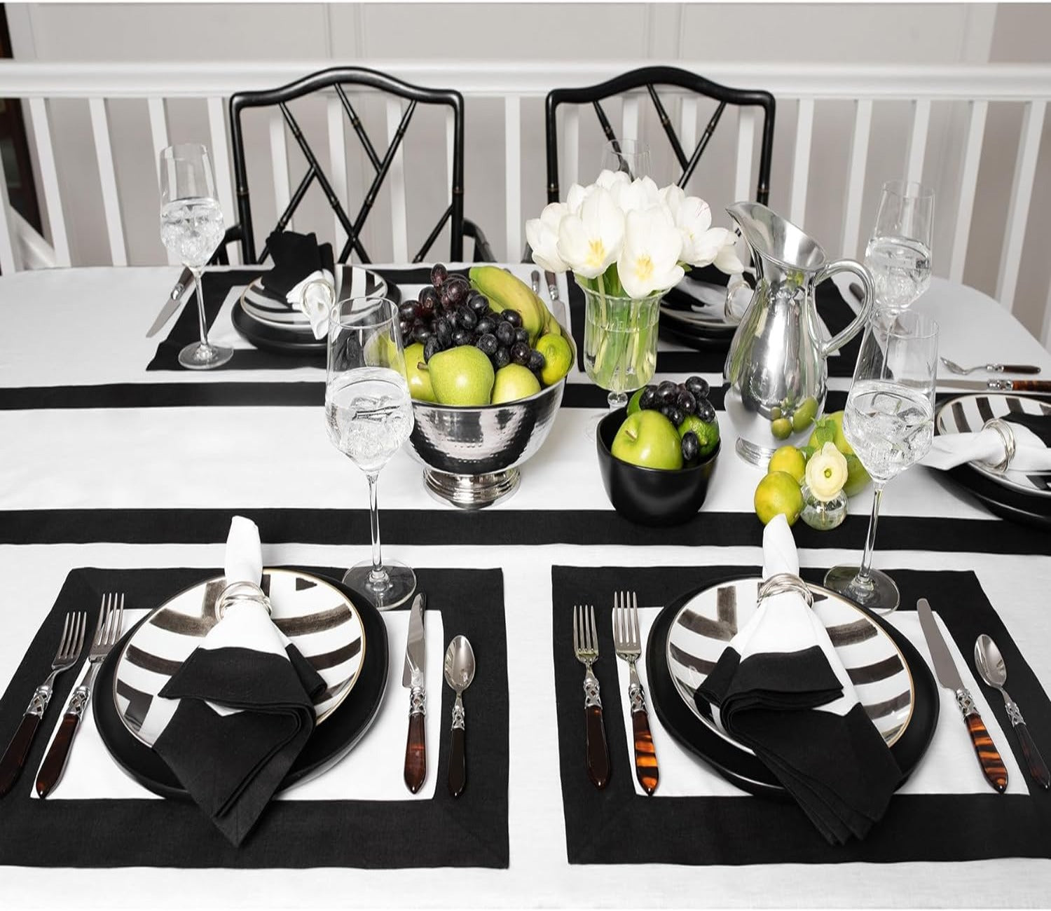 Cotton Luxury Dining Set Mited Corner Bordered - White and Black - 99 Bedding Store