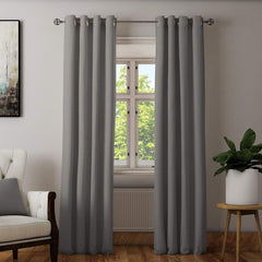 2 PC Plain Dyed Eyelet Curtains with lining-Grey - 99 Bedding Store