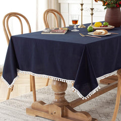 Decorative Tablecloth With Pompoms - Navy Blue - 99 Bedding Store