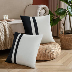 Set of 2 Black and White Farmhouse Jute Cushion Cover - 99 Bedding Store