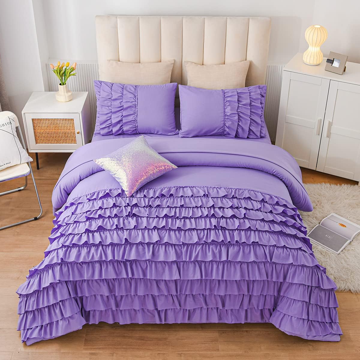 Luxury Cotton Frilled Duvet Set -Lilac - 99 Bedding Store