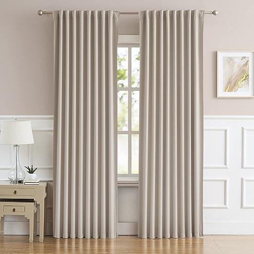 2 PC Plain Dyed Eyelet Curtains with lining-Light Beige - 99 Bedding Store