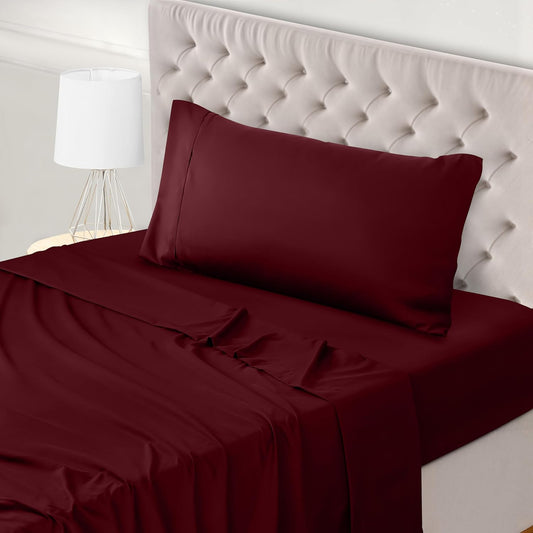 Plain Cotton Single Bed Sheet Set Burgundy