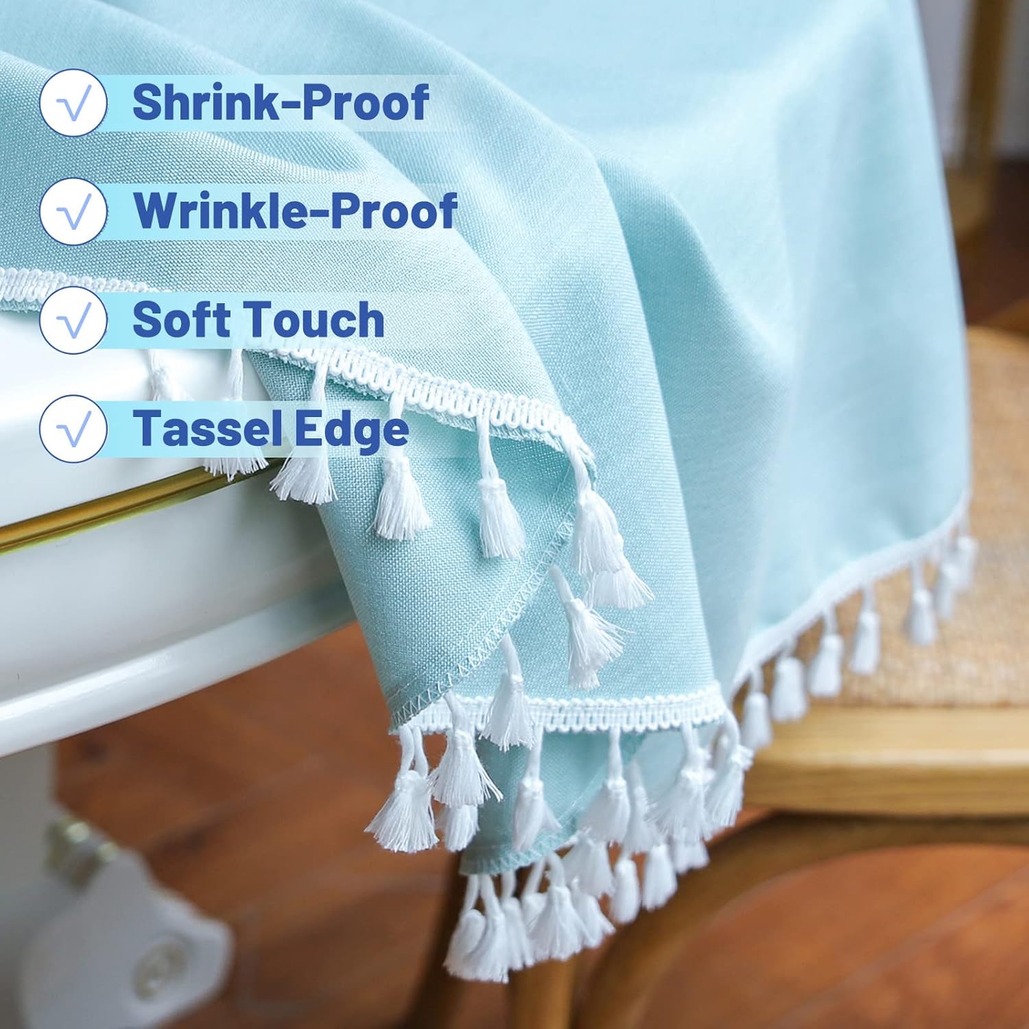 Cotton Satin Decorative Round Tablecloth With Tesals- Sky Blue