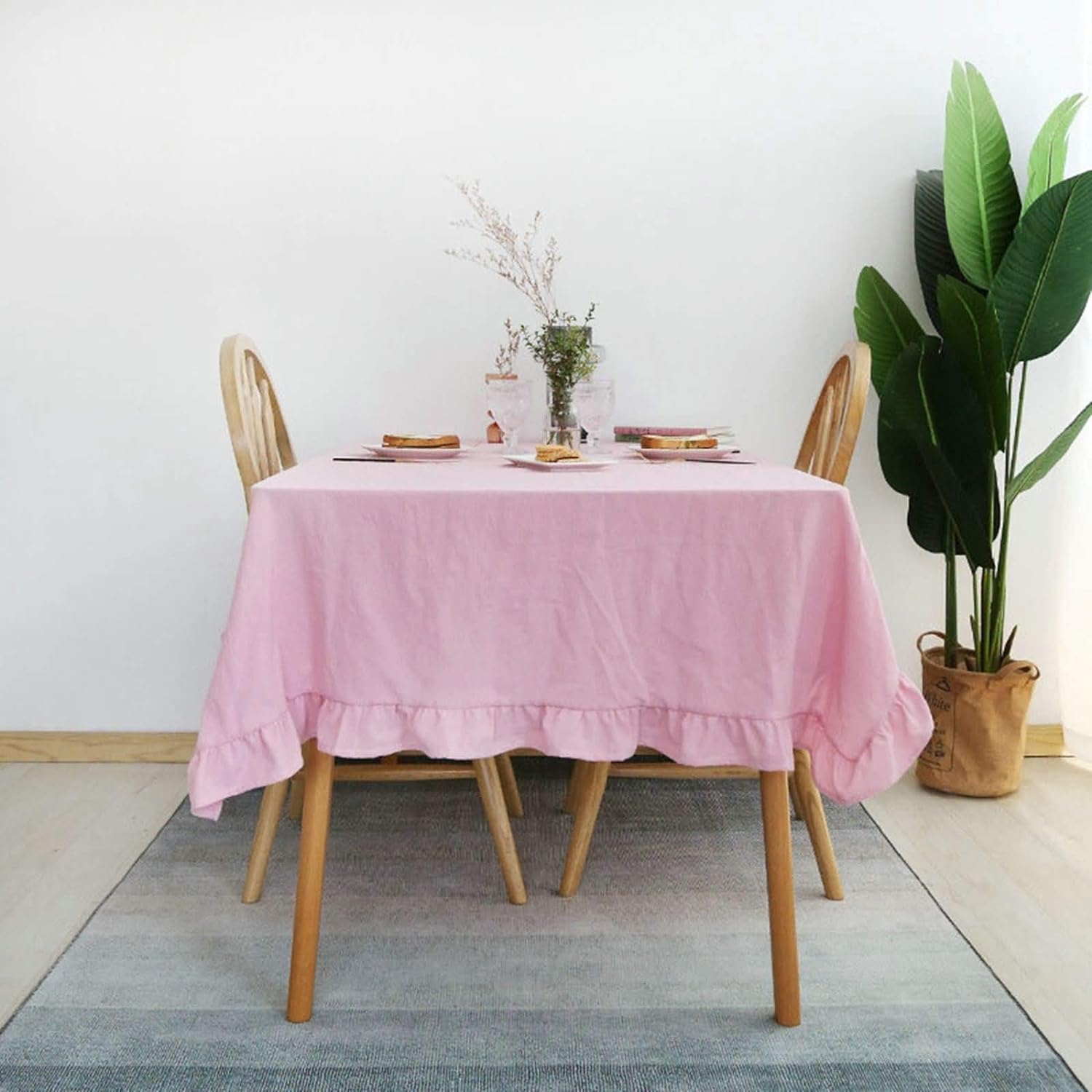 Decorative Tablecloth - Pink With Frilled Bordered