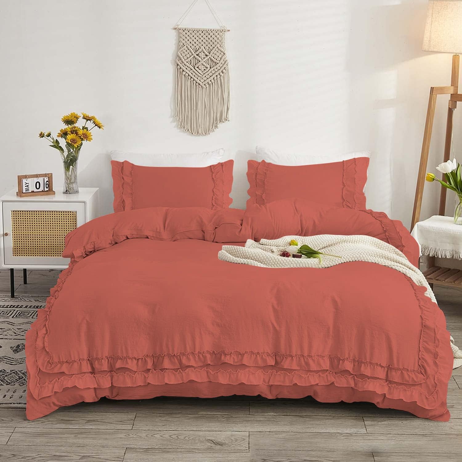 Luxury Cotton Frilled Duvet Set -Burgundy - 99 Bedding Store