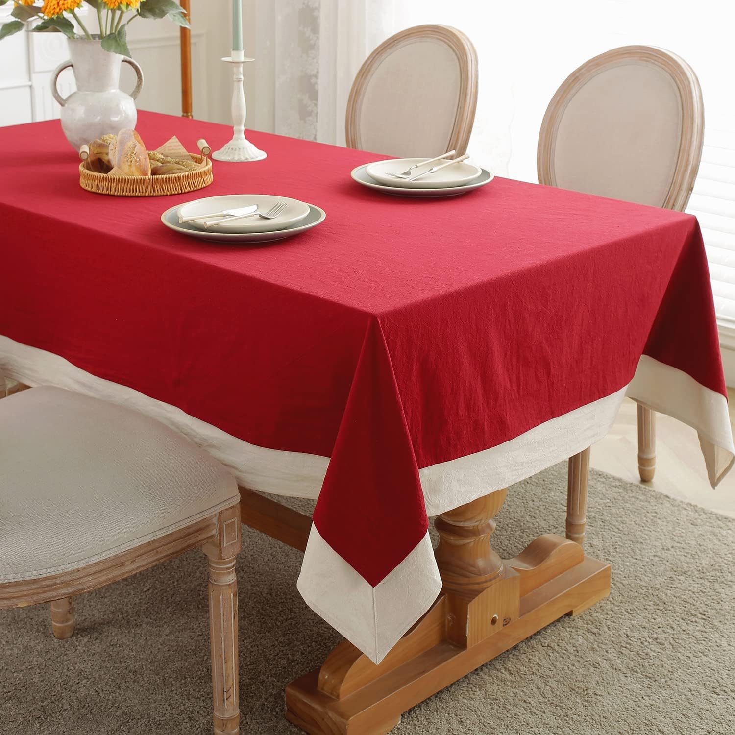 Decorative Tablecloth - Red With White Bordered - 99 Bedding Store