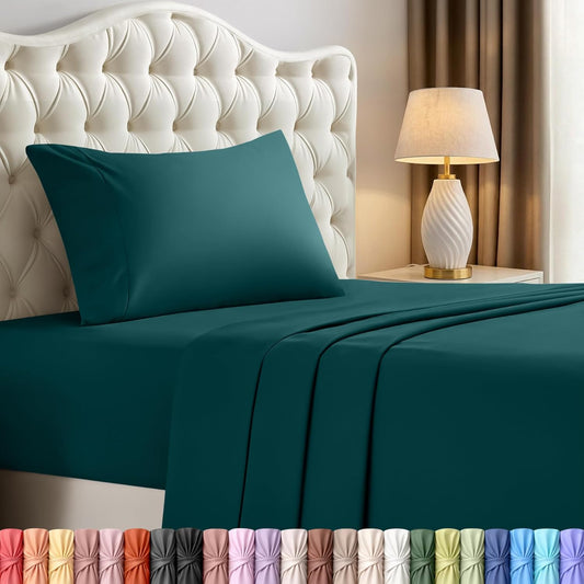 Plain Cotton Single Bed Sheet Set Teal