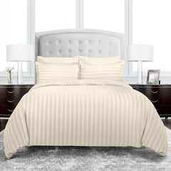 Luxury100% Egyptian Cotton Satin Stripe Duvet Cover Sets Creem - 99 Bedding Store