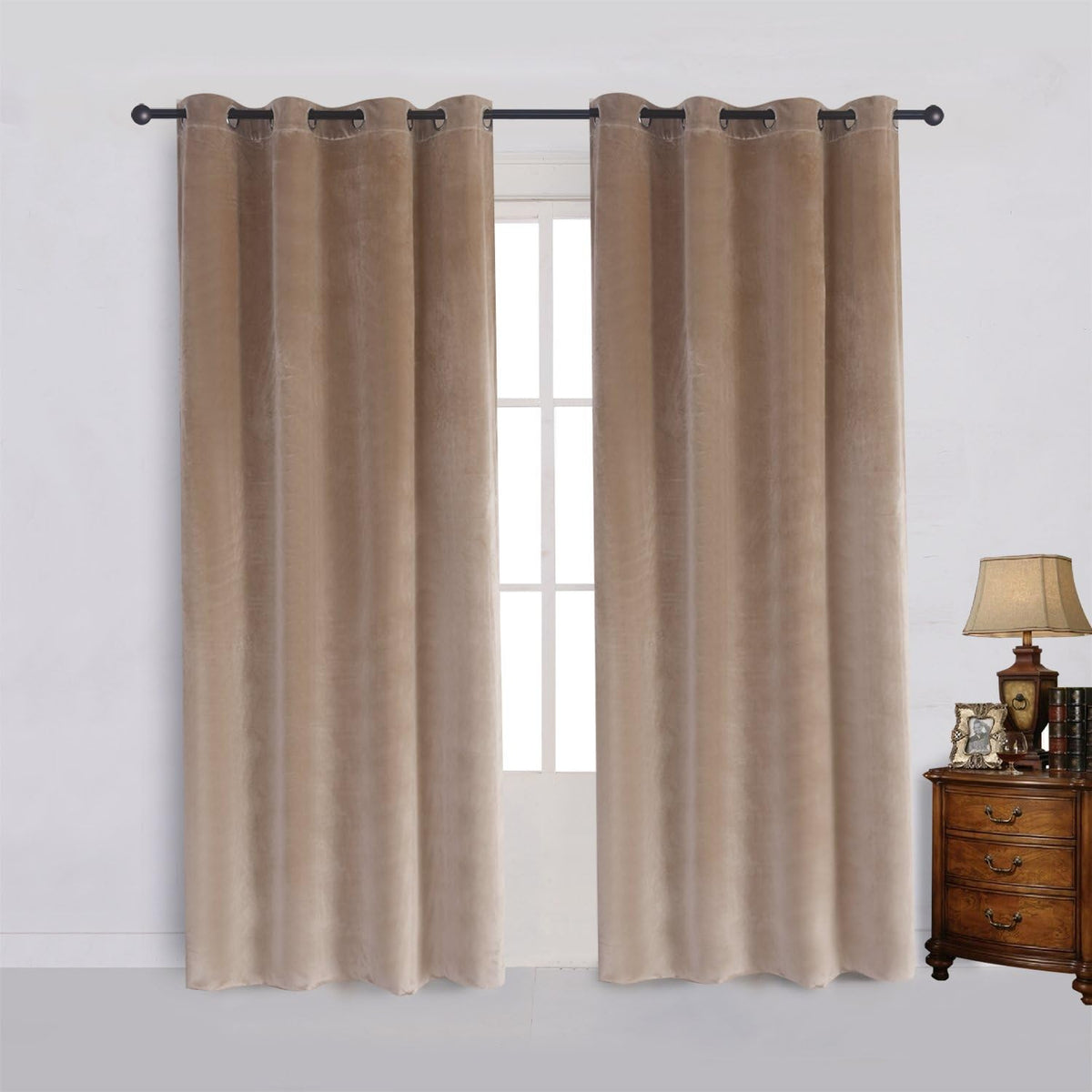 Beige Premium Quality Velvet Curtain -1 Panel - 99 Bedding Store