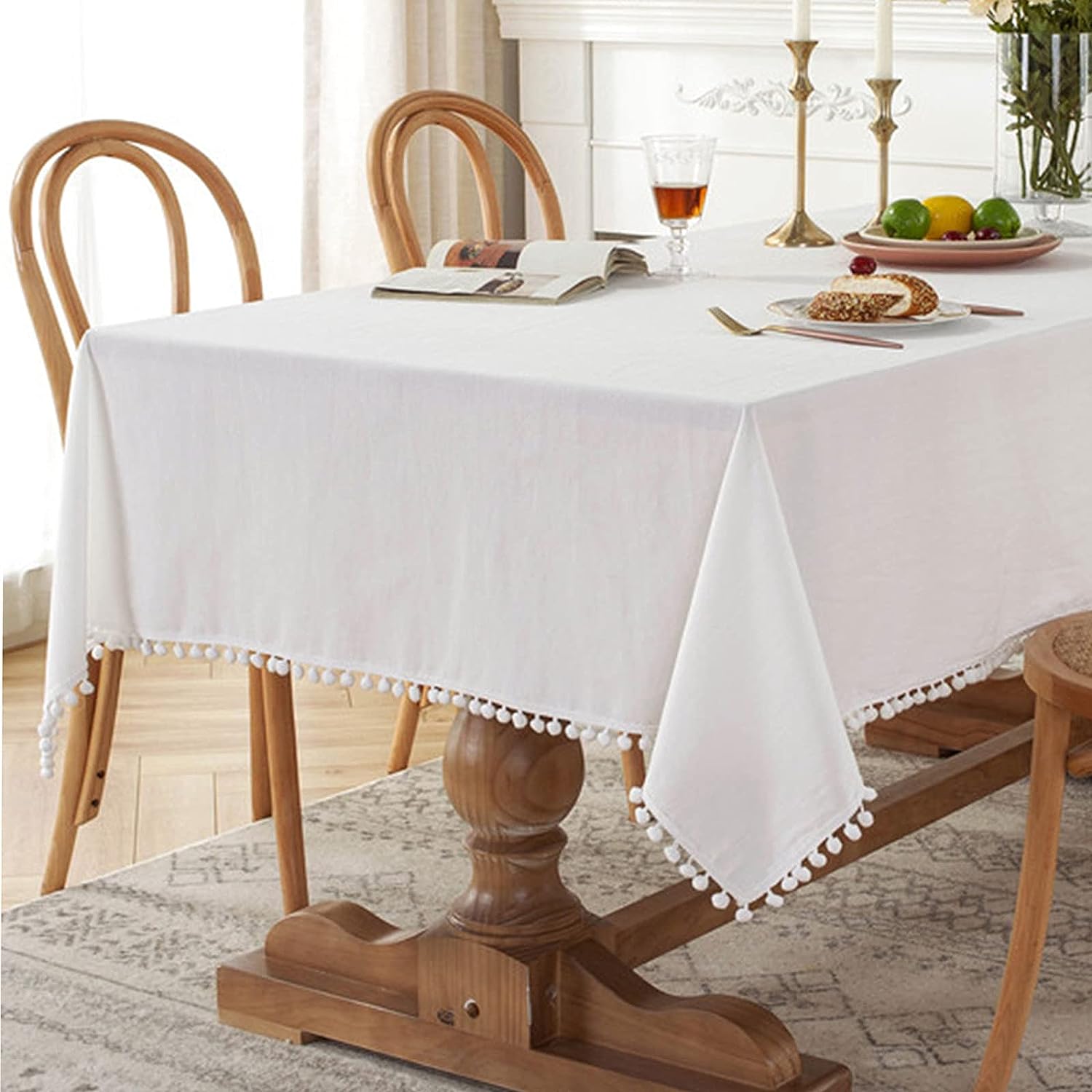 Decorative Tablecloth With Pompoms - White - 99 Bedding Store