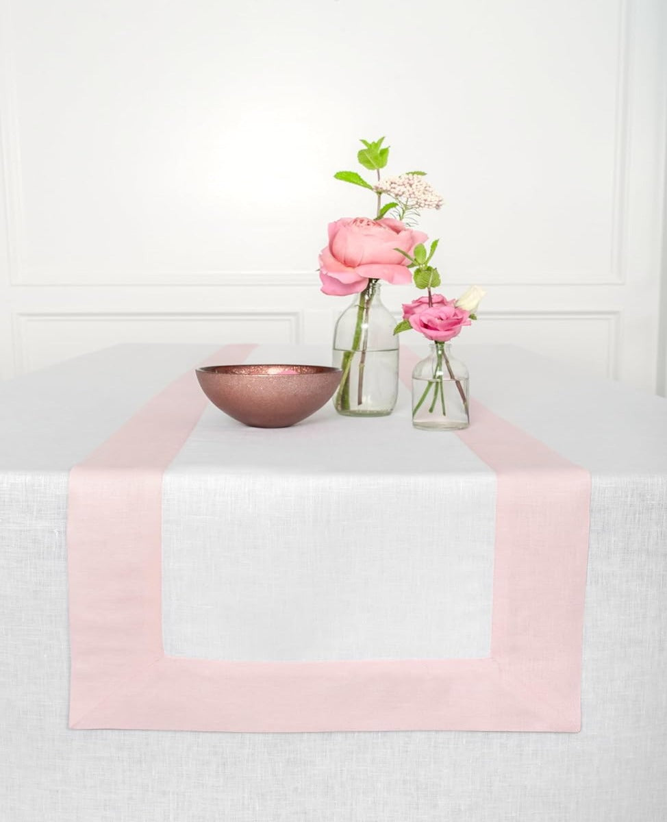 Cotton Luxury Dining Set Mited Corner Bordered - Pink and White - 99 Bedding Store