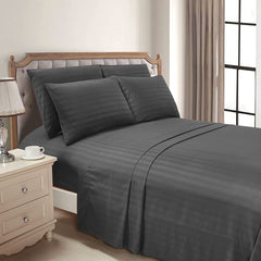 Luxury Strip Satin Bed sheet Set - Charcoal - 99 Bedding Store