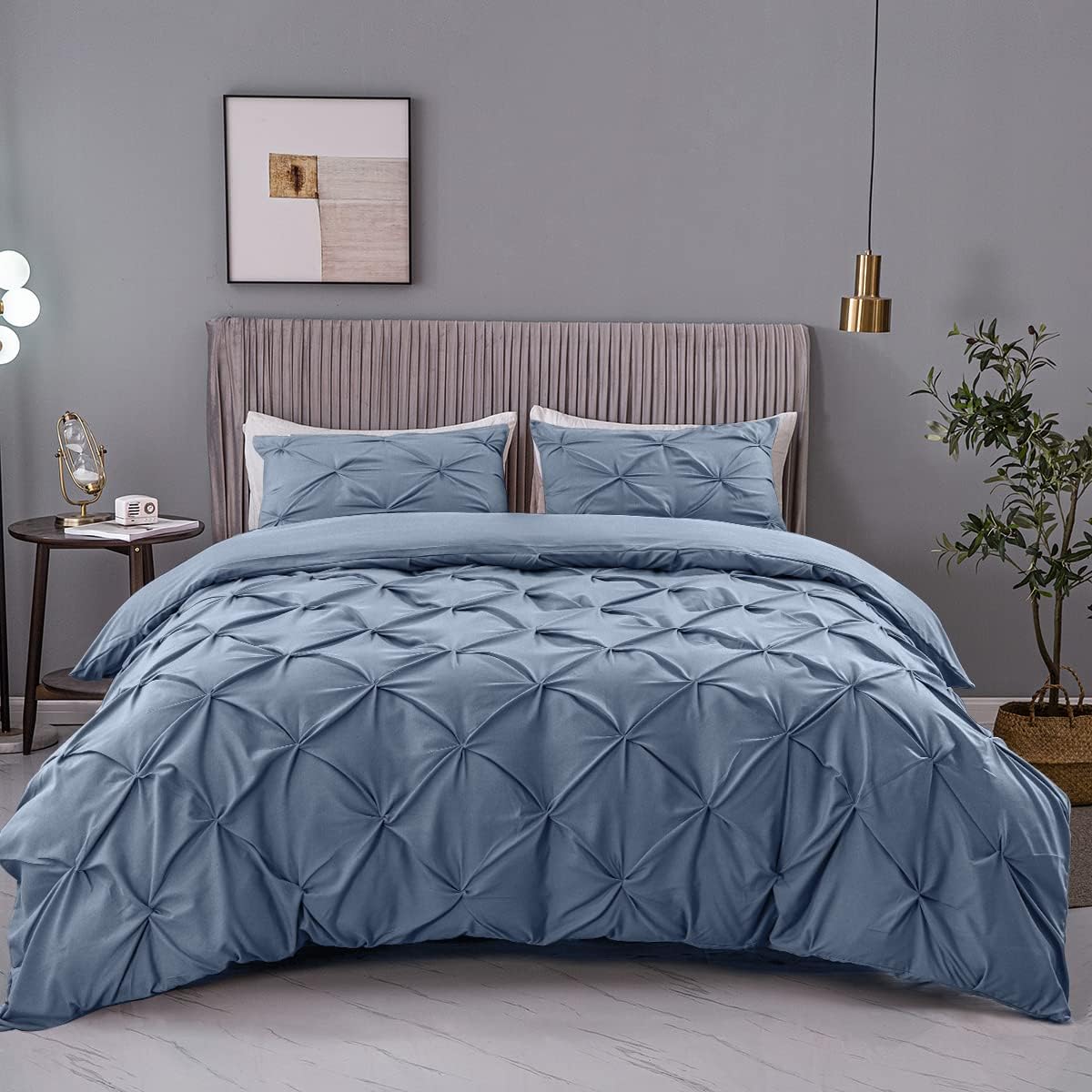 Luxury Cotton Satin Pintuck Duvet Cover Set - Haze Blue - 99 Bedding Store