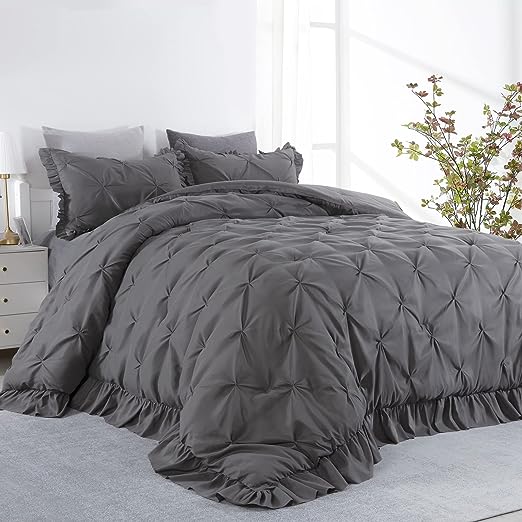 Luxury Satin Pintuck Duvet Cover Set - Charcoal Grey - 99 Bedding Store