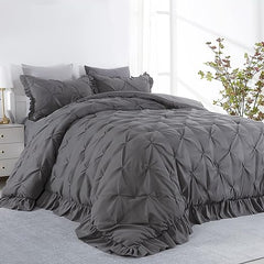 Luxury Satin Pintuck Duvet Cover Set - Charcoal Grey - 99 Bedding Store