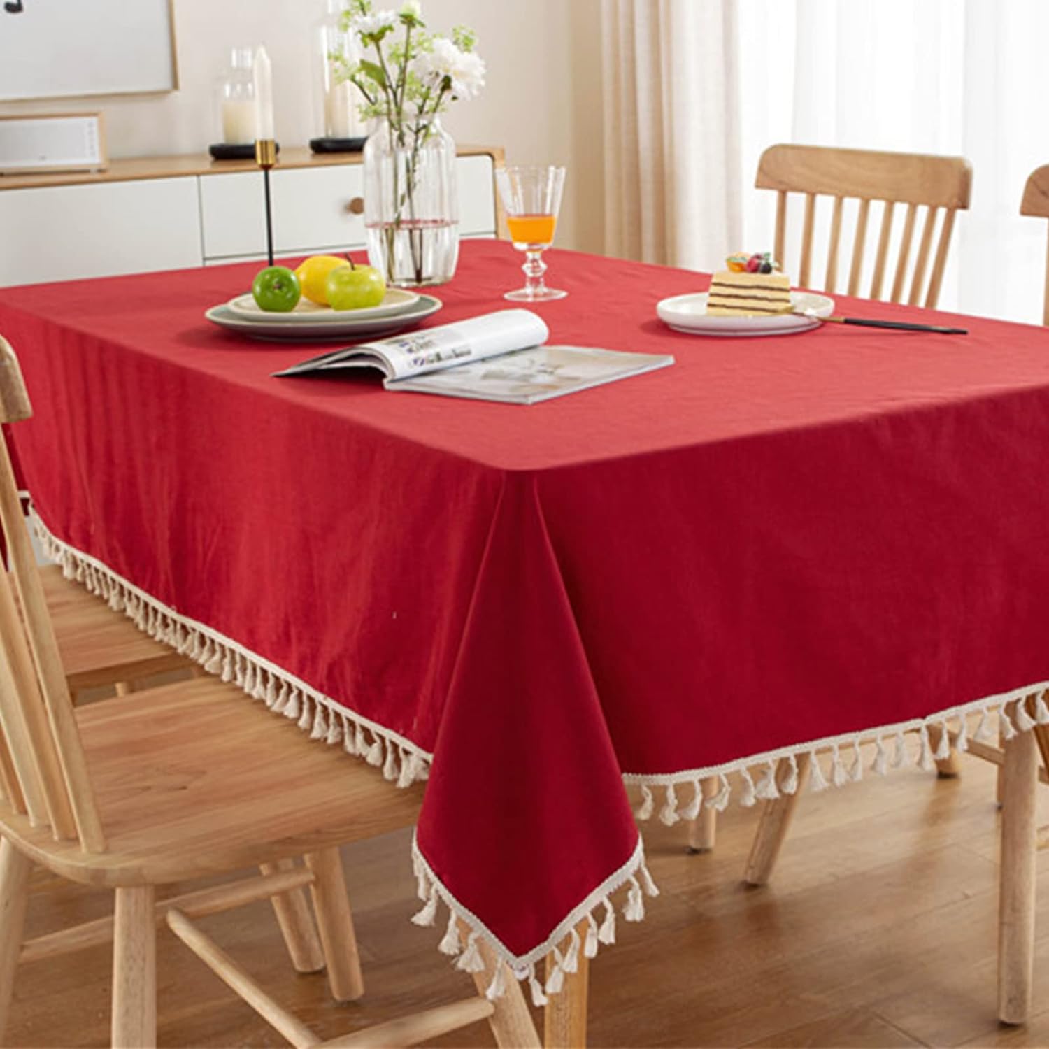 Decorative Tablecloth With Tassel - Red - 99 Bedding Store